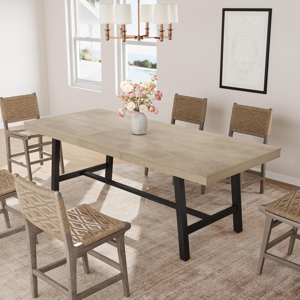 GarveeHome 63-83" Extendable Dining Table, Industrial Rectangular Dining Room Table for 6-8 People, Expandable Kitchen Table with Heavy Duty Metal Frame for Dining Room, Kitchen & Parties, Grey