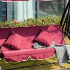 3-Person Outdoor Porch Swing Bed with Canopy and Cup Holders