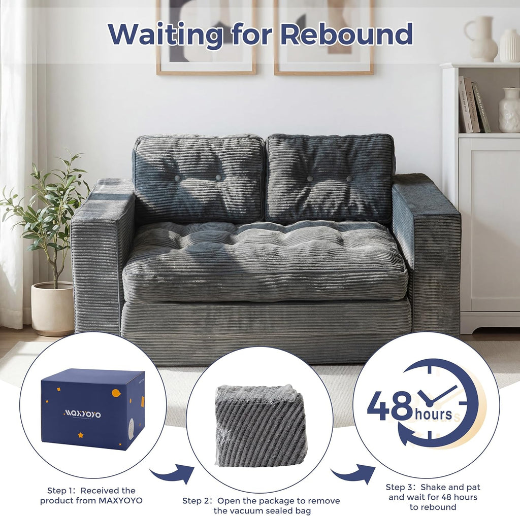 MAXYOYO Convertible Sofa Bed, Loveseat Sofa Couch for Adults, 2 in 1 Folding Couch Bed, Fold Out Floor Couch for Living Room Bedroom Lounge, Dark Grey