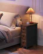 CHOEZON Small Nightstand and Narrow Side Table with Drawers Bundle, Skinny Bedside Table for Small Spaces, Slim Bedside Table for Bedroom, Living Room TBZ09BF-MBZ11WB