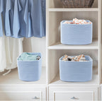 Cotton Rope storage Basket Bins Woven Basket for Organizing Shelves Rectangle Decorative Baskets For storage 3 pack (light blue)