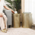 Homebeez Modern Nesting Tables Set of 2, Round Metal End Table, Accent Side Tables for Living Room & Bedroom, No Assembly Nightstands, Gold