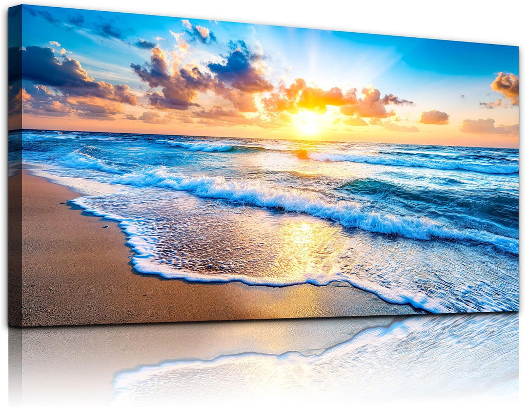 WLWBINTING Beach Wall Art,Large Ocean Theme Wall Decor, Beach Scene Wall Art For Bathroom Living Room Bedroom Office Decorations,Nature Landscape Coastal Pictures Paintings Artwork Home Decor