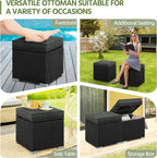 Yaheetech Wicker Ottomans, Set of 2 Patio PE Rattan Side Tables with Hidden Storage & Removable Cushion, Outdoor/Indoor Footstools, Additional Seating for Garden/Balcony/Yard, Black/Gray