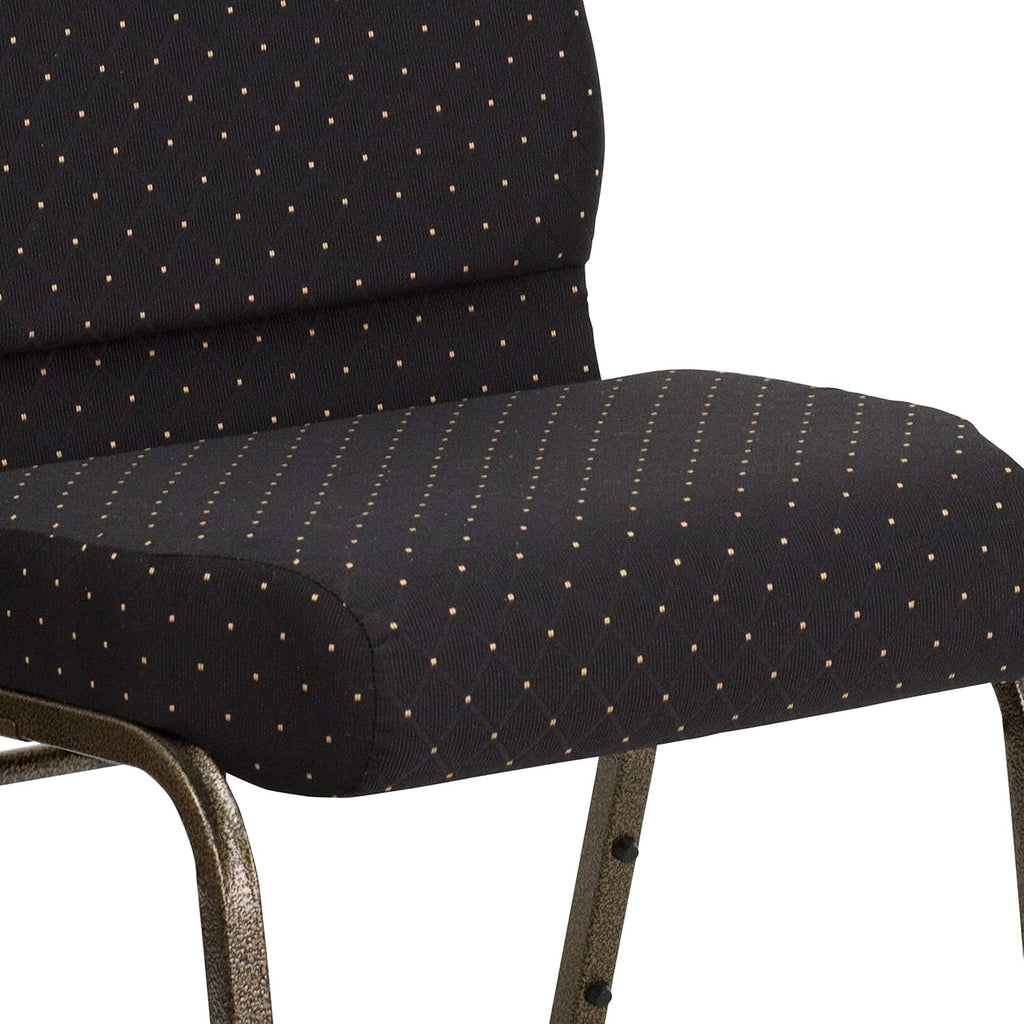 EMMA + OLIVER 21" W Stack Church Chair, Black Dot Patterned Fabric/Gold Vein
