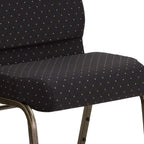 EMMA + OLIVER 21" W Stack Church Chair, Black Dot Patterned Fabric/Gold Vein
