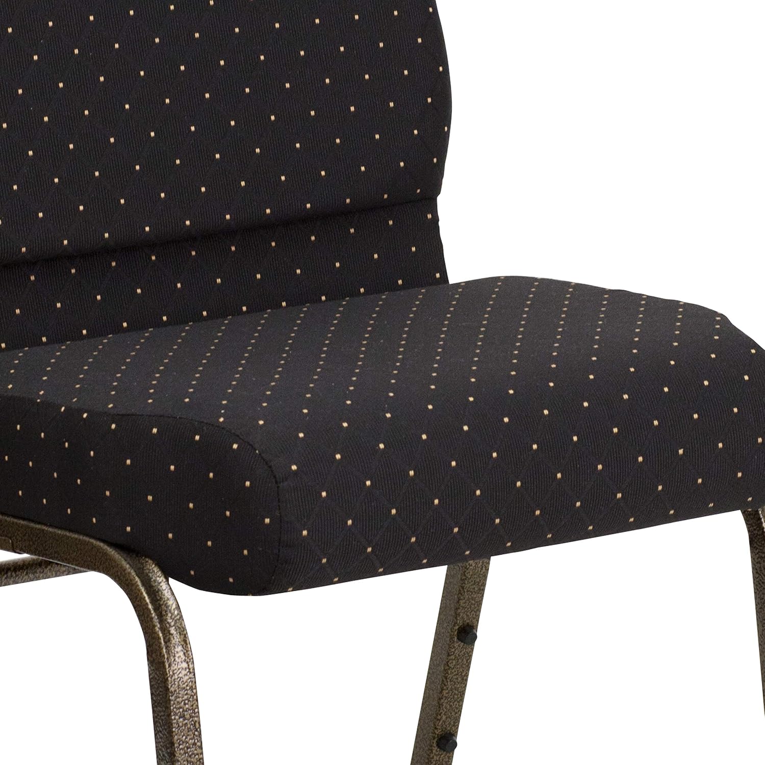 EMMA + OLIVER 21" W Stack Church Chair, Black Dot Patterned Fabric/Gold Vein