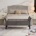 51.5" Velvet Storage Bench, Upholstered Button Tufted Design, Bedside Bench with Armrests, Secure Hinged Storage Space, Suitable for Bedroom Living Room (Grey)