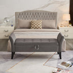 51.5" Velvet Storage Bench, Upholstered Button Tufted Design, Bedside Bench with Armrests, Secure Hinged Storage Space, Suitable for Bedroom Living Room (Grey)
