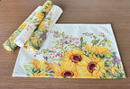Sunflower Placemats Set of 4, 18"x13" Linen Look Farmhouse Placemats, Washable Heat Resistant Table Placemats for Kitchen, Dining Room, Outdoor Patio