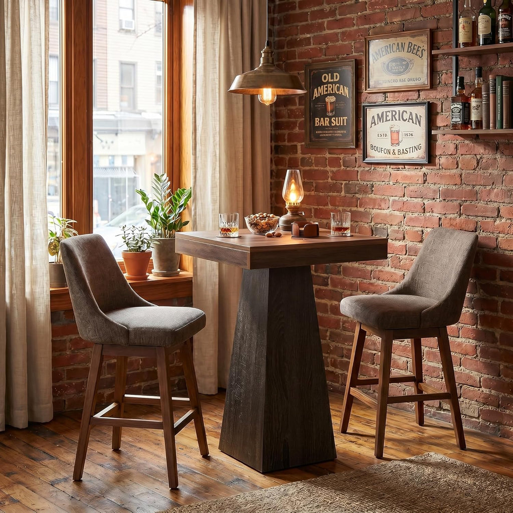 Tribesigns Square Bar Table, 39.37" H Industrial High Top Pub Table with Tapered Base, Wood Compact Bistro Table for Home Bar, Kitchen, Small Space, Brown & Gray