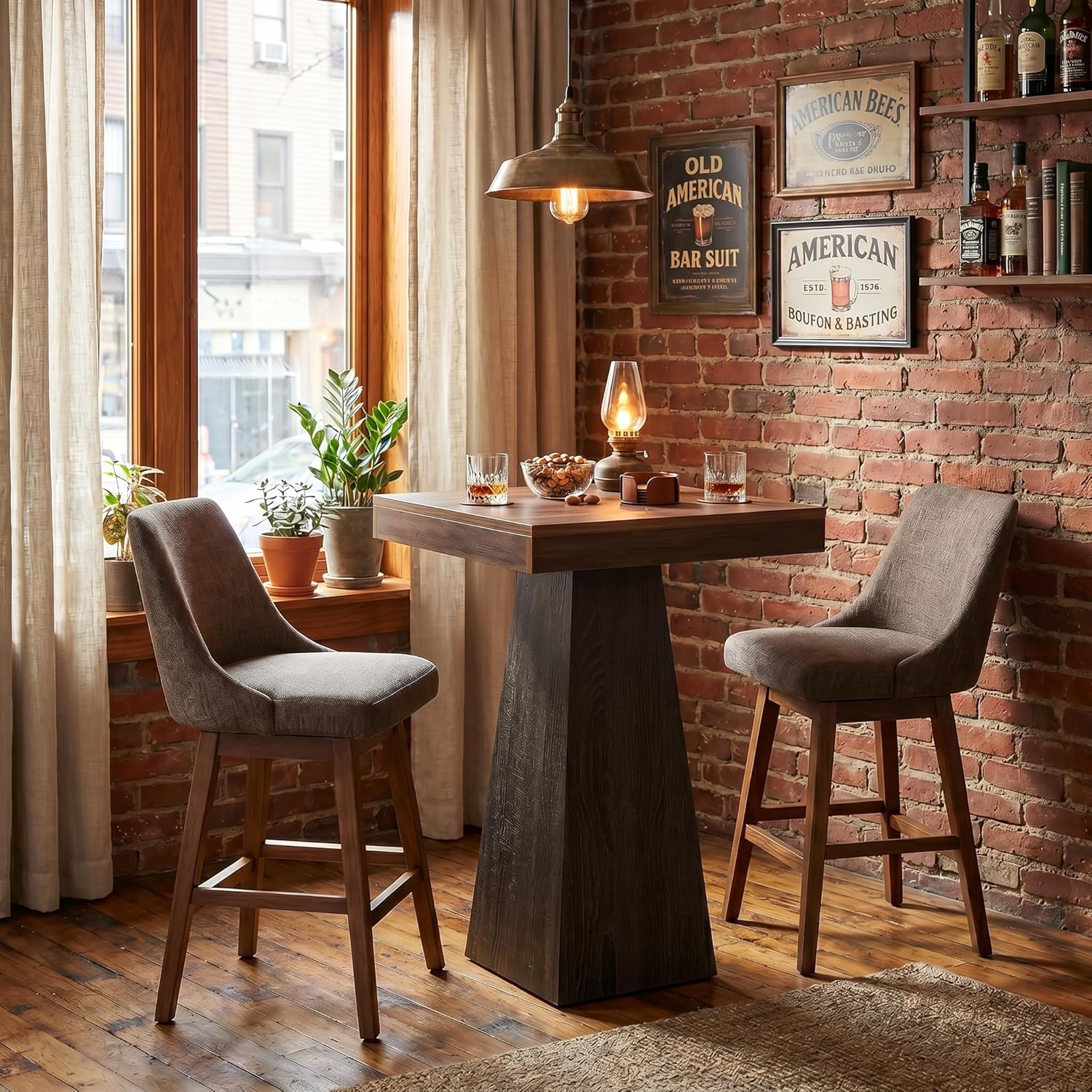 Tribesigns Square Bar Table, 39.37" H Industrial High Top Pub Table with Tapered Base, Wood Compact Bistro Table for Home Bar, Kitchen, Small Space, Brown & Gray