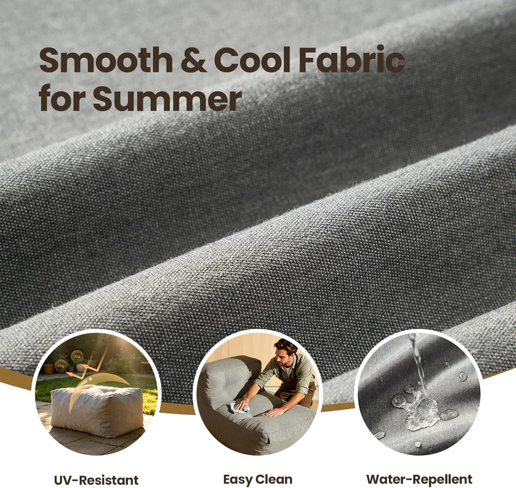 Outdoor Indoor Bean Bag Chair with Ottoman, 2-in-1 Lounge Beanbag with Filling, Water-Repellent Polyester Patio Sofa, Full-Body Ergonomic Support Floor Seating, Dark Gray