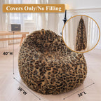 XeGe Faux Fur Leopard Print Bean Bag Chair Cover (No Filler), Fluffy Stuffed Animal Storage Cheetah Bean Bag Home Decor, Furry Fuzzy Big Beanbag Cover for Adults Teens Kids Girls, Anti-slip, Brown