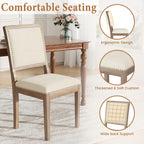 Dining Chair Set of 6, Mid Century Modern Upholstered Dining Room Chairs, Fabric High Back Kitchen Chairs with Nailhead Trim and Wood Legs for Living Room Kitchen Restaurant, Beige