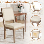 Dining Chair Set of 6, Mid Century Modern Upholstered Dining Room Chairs, Fabric High Back Kitchen Chairs with Nailhead Trim and Wood Legs for Living Room Kitchen Restaurant, Beige