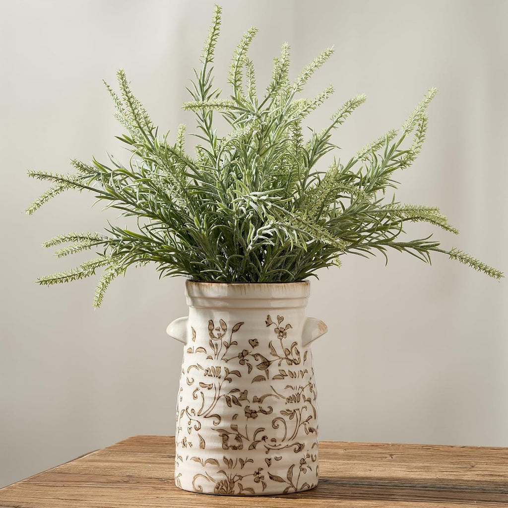 SIDUCAL Ceramic Rustic Vase with 2-Ear, 7.6 Inch Ice Cracked Vintage Pastoral Vase, Rustic Farmhouse Vases for Home Decor, Table, Living Room, Shelf Decor, Chinoiserie Decor, Brown Floral Pattern
