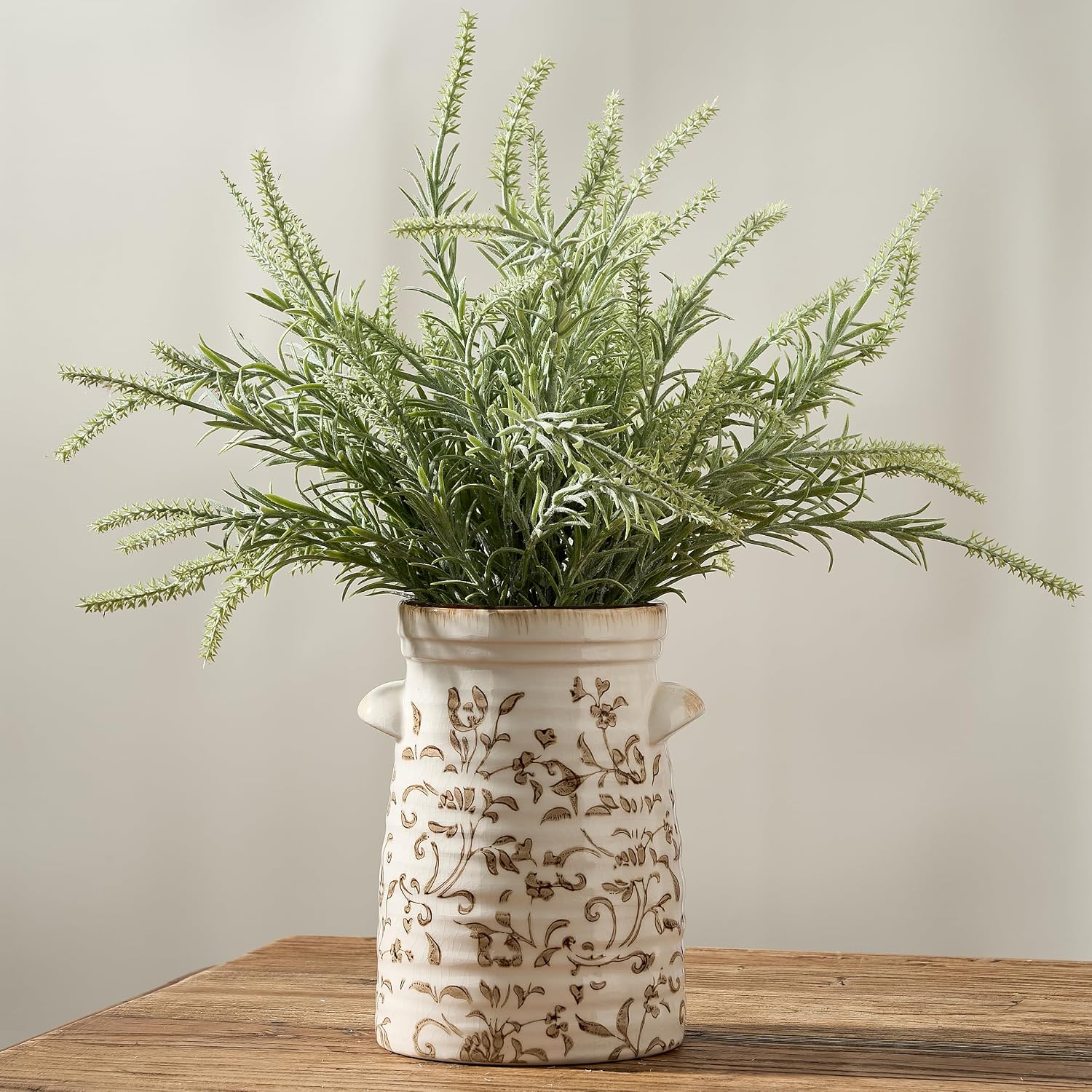 SIDUCAL Ceramic Rustic Vase with 2-Ear, 7.6 Inch Ice Cracked Vintage Pastoral Vase, Rustic Farmhouse Vases for Home Decor, Table, Living Room, Shelf Decor, Chinoiserie Decor, Brown Floral Pattern
