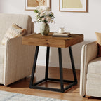 2pcs Solid Wood End Table, 19.7" Square Side Table with Metal Frame, Industrial Nightstand for Living Room, Bedroom, Small Spaces