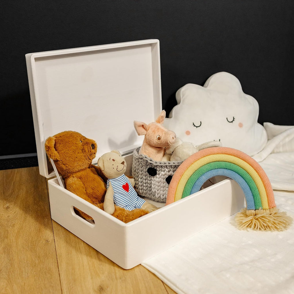 Creative Deco XL White Wooden Box Storage with Hinged Lid | 15.8x11.8x5.5in (+-0.5) | Keepsake with Handles | Gift Box for Tool Dog Toy Kitchen Storage | Wood Chest Trunk