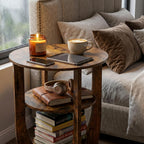Round Side Table, 3-Tier End Table with Storage, 19.7 inch Rustic Brown Accent Table,Nightstand for Bedroom Living Room, Vintage Design for Couch, Sofa, Recliner, Small Space