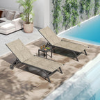 UDPATIO Aluminum Patio Lounge Chairs Set of 2 for Outside with Coffee Table Poolside Chaise Chair with Cushion for Sunbathing 5 Adjustable Position Backrest Outdoor Lounger with Wheels