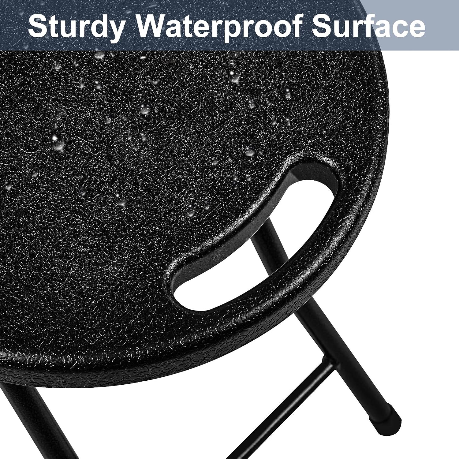 VECELO Folding Stool 18" with Handle, Solid Bottom Support, Iron X-Frame, 500 lbs Capacity, Anti-Slip Feet, Easy Clean, Lightweight Foldable Stool for Camping, Kitchen, Vanity and Outdoor, Black