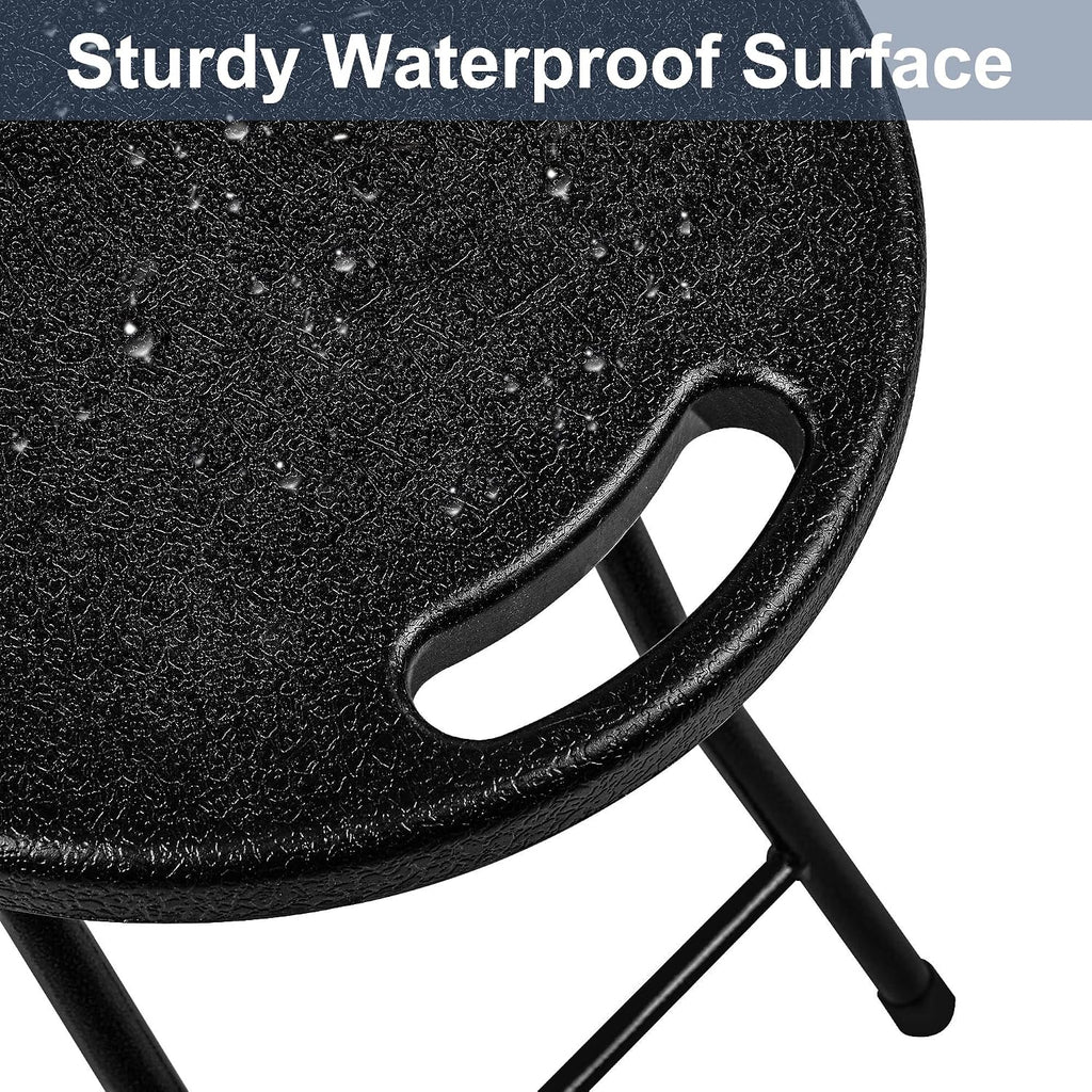 VECELO Folding Stool 4-Pack 18", HDPE Foldable Stool with Iron X-Frame, Solid Bottom Support, 500 lbs Capacity, Easy Clean, Lightweight with Handle, Anti-Slip Feet for Indoor Outdoor, Black