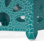 Eliana 12" Hexagonal Metal Side Table, Teal Crackle Finish Boho Accent Table with Cutout Floral Design, Sturdy Iron End Table for Living Room Bedroom Patio Decor