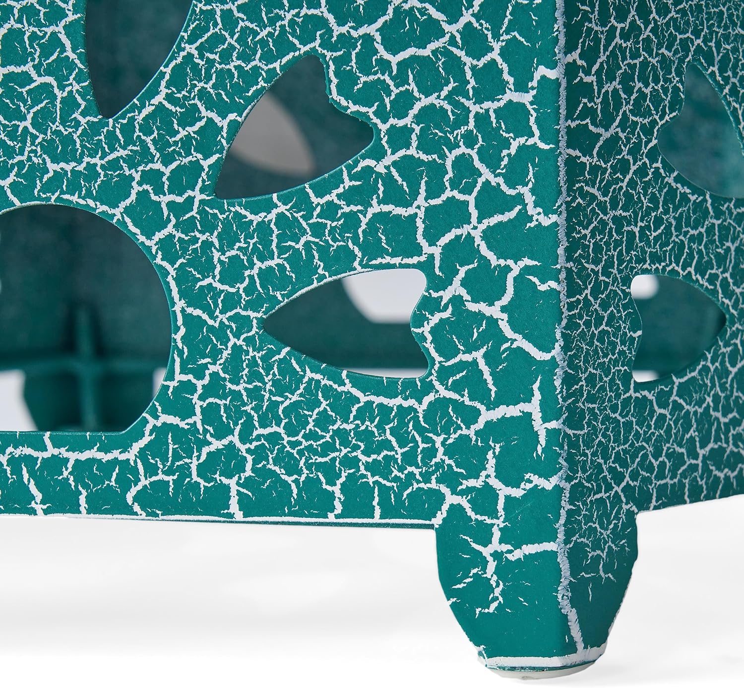 Eliana 12" Hexagonal Metal Side Table, Teal Crackle Finish Boho Accent Table with Cutout Floral Design, Sturdy Iron End Table for Living Room Bedroom Patio Decor