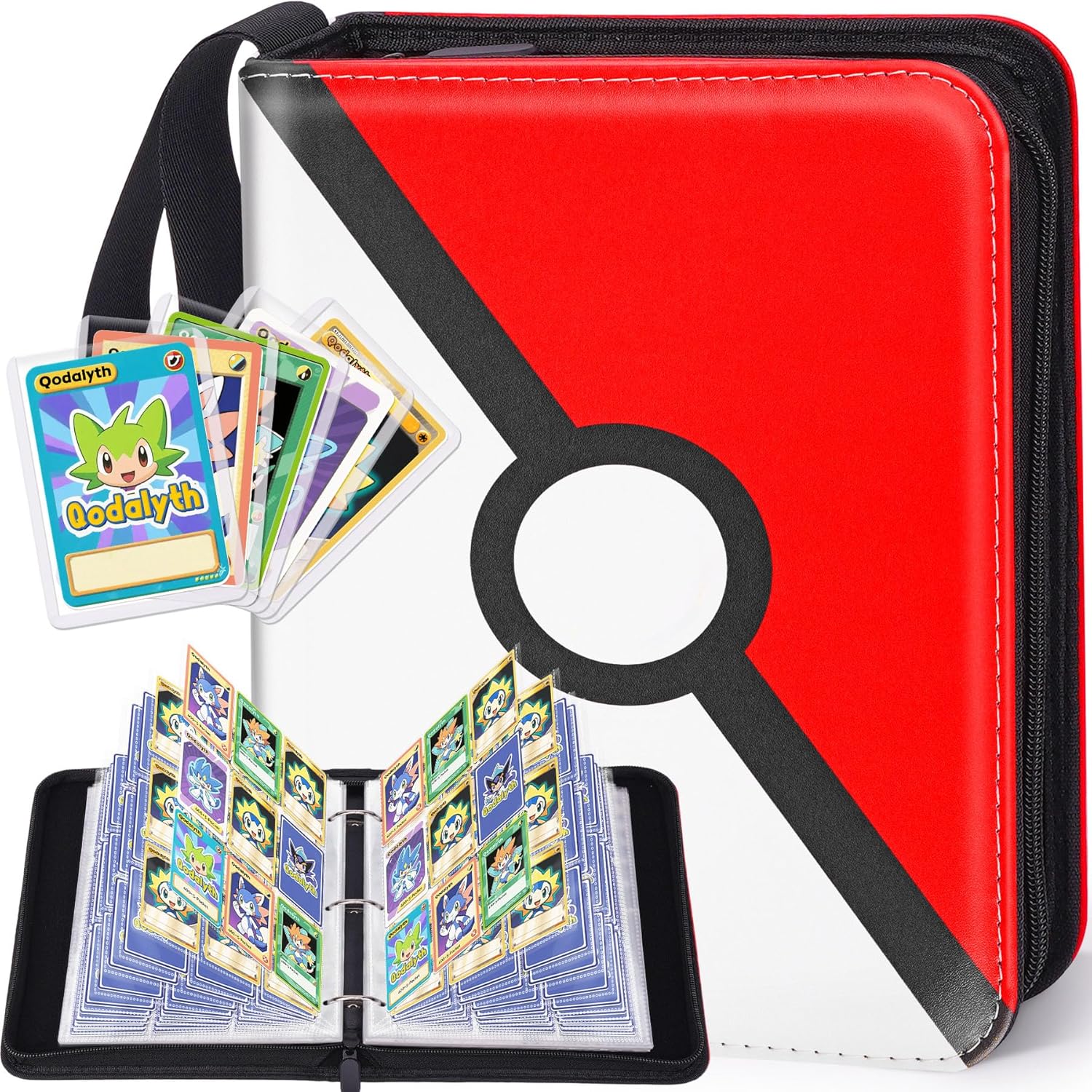 Card Binder – 9 Pocket Zipper Collection Album, Premium PU Holder, Double-Sided Display for 900 Cards, Includes 5 Hard Plastic Sleeves for Game Cards, Sports Cards