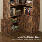 IRONCK Corner Bookshelf with Doors, 6-Tier Tall Corner Bookcase with Storage Cabinet, L-Shaped Corner Shelf for Living Room, Home Office, Vintage Brown
