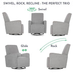 Evolur Holland Upholstered Plush Seating Glider Swivel, Glider Chair for Nursery in Light Grey, Modern Nursery Glider, Tool-Free Assembly, Easy to Clean, Environmentally Conscious Glider