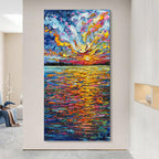 Art Hand-Painted Sea Sunrise Landscape Painting Modern Abstract Oil Painting Large Canvas Art Living Room Bedroom Corridor Wall Decoration Painting 48x24 inches