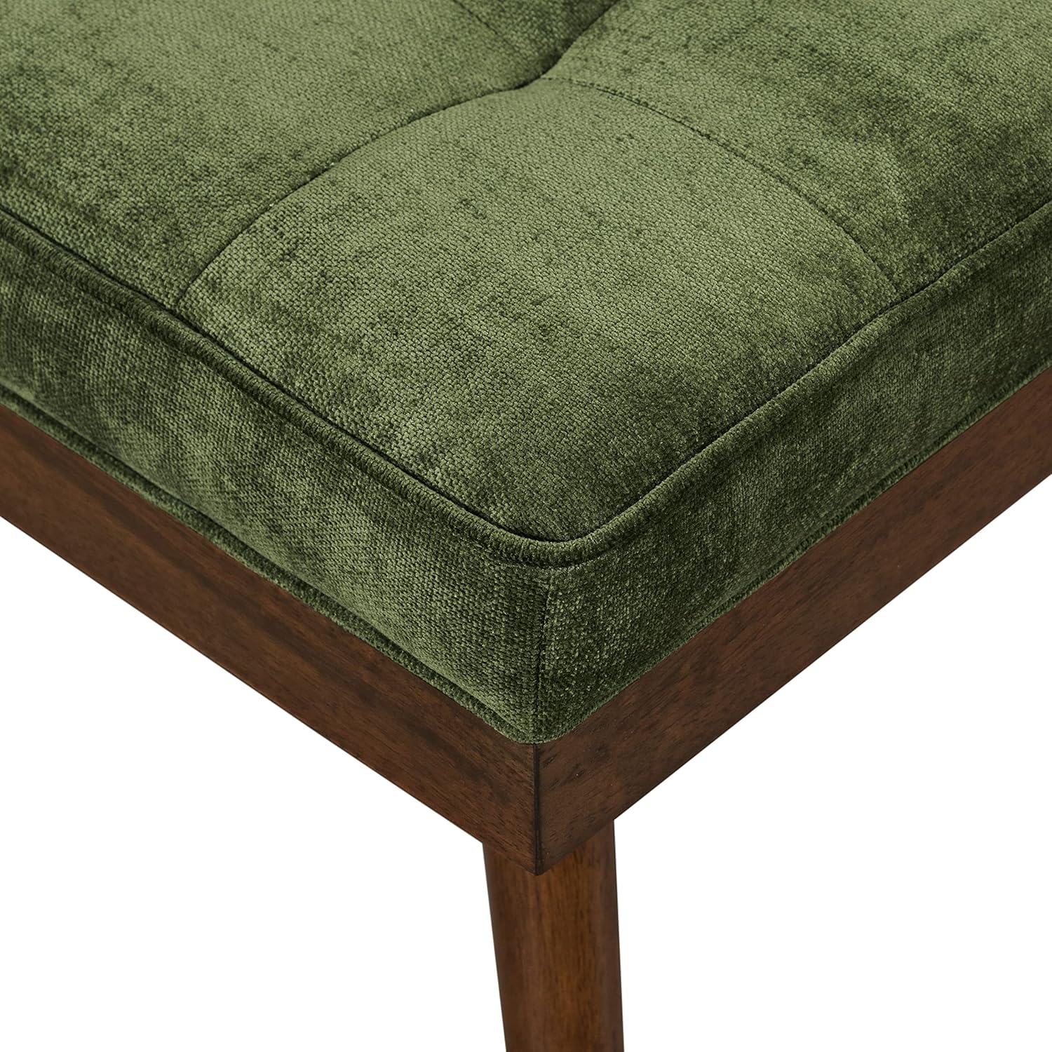 Poly & BARK Luca Fabric Bench – Tufted Upholstered Entryway or Bedroom Bench with Solid Wood Frame – Mid Century Inspired Seating in Fabric Green for Hallway, Living Room or End of Bed Use