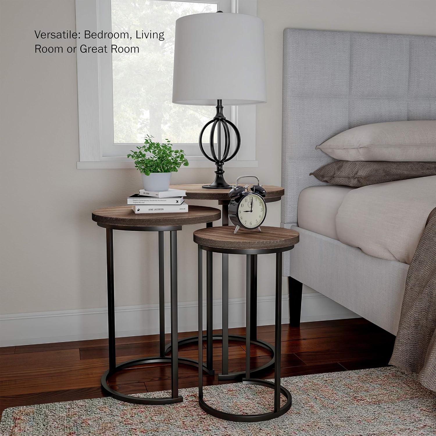 Lavish Home Nesting Tables - Set of 3 Round Side Tables for Living Room, Bedroom, or Home Office - Woodgrain-Look End Table Set - Modern Living Room Furniture (Gray/Brown)