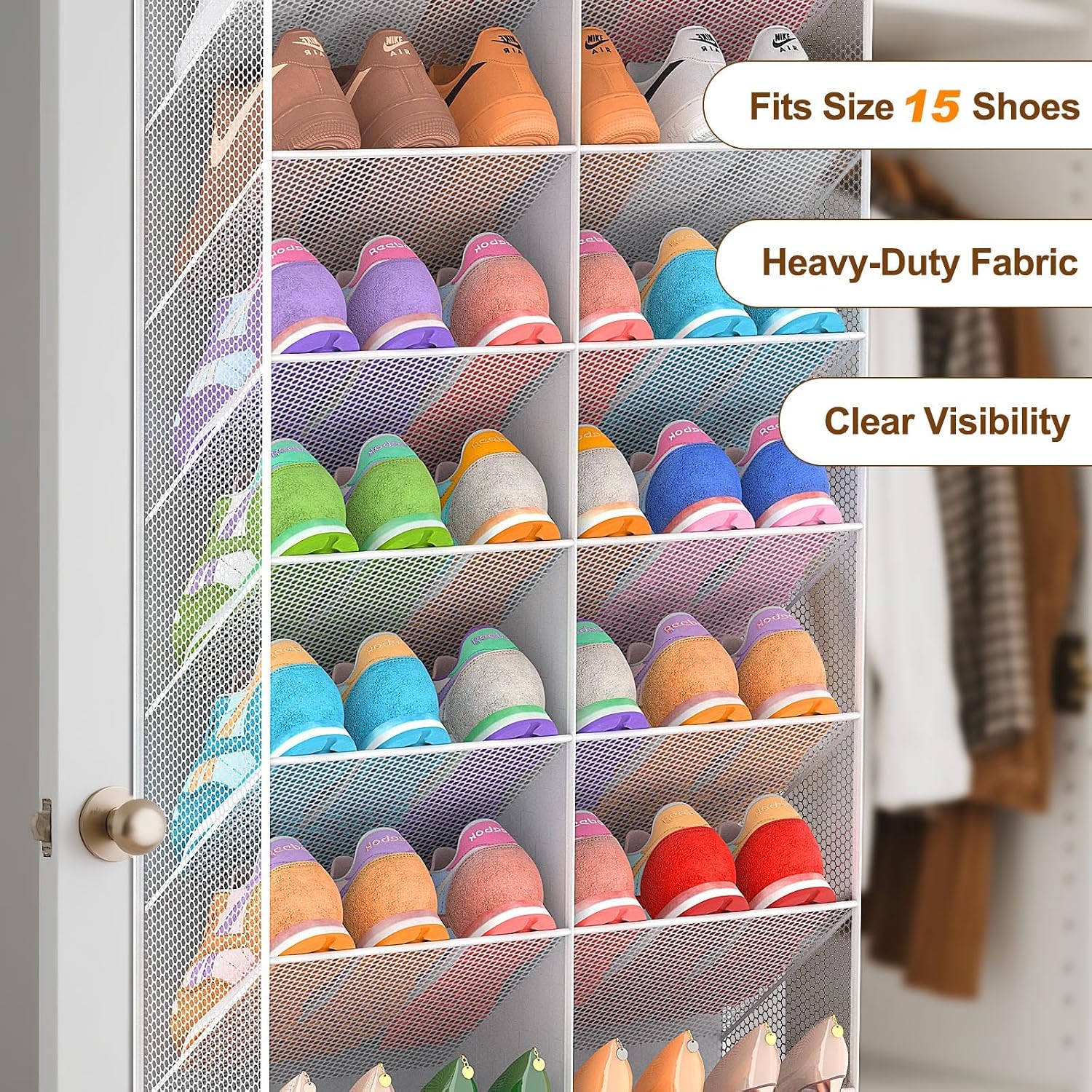 UVIAHOMI Over the Door Shoe Organizer for 30 Pairs, 10-Tier Light Grey