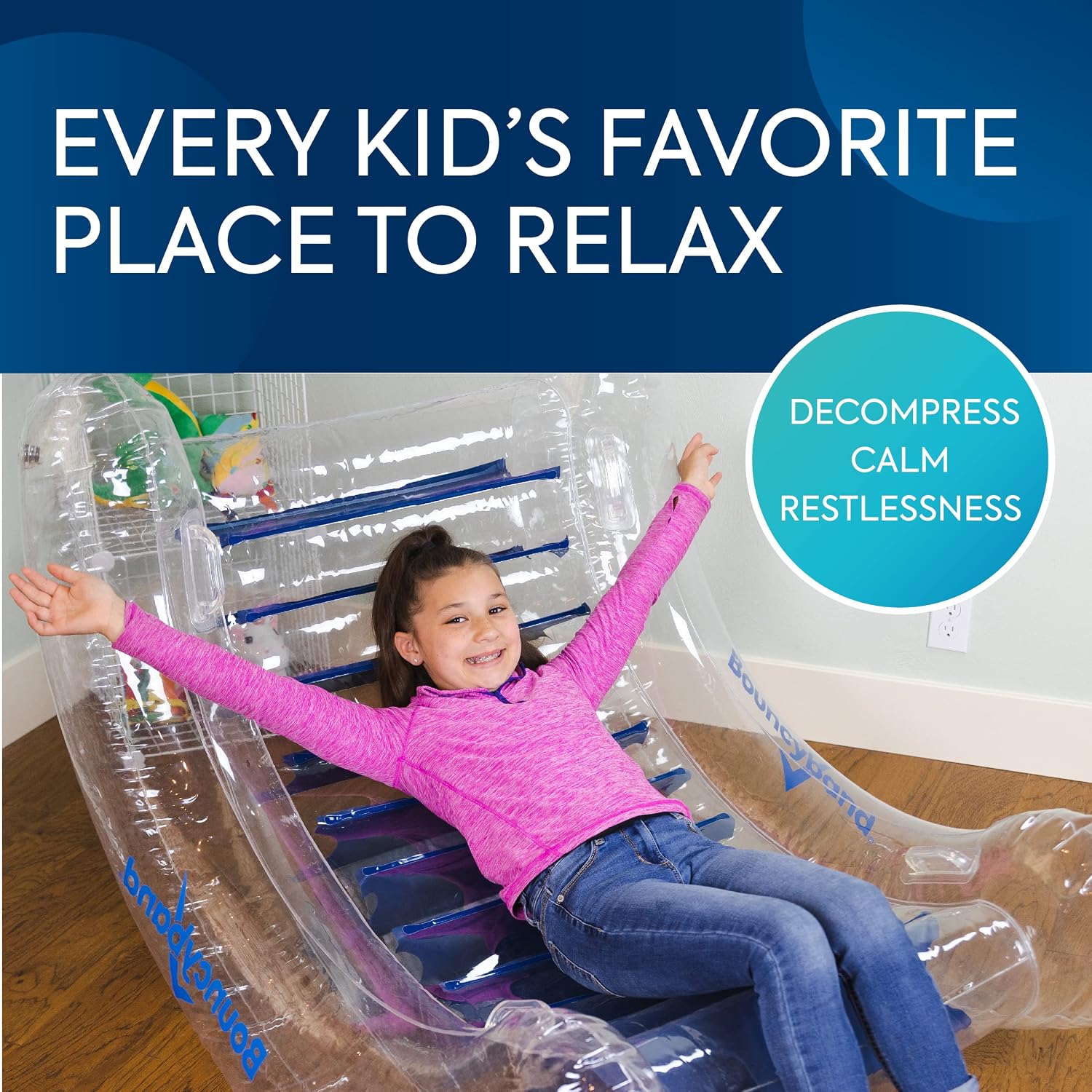 BouncyBand Inflatable Sensory Rocker Chair – 56” x 43” x 24” – Provides Deep Pressure and Calming and Fun Active Movement to Improve Focus – Includes Air Pump and Repair Kit