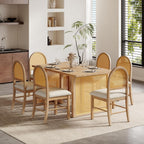 Merax 7-Piece Dining Table Set, Farmhouse Dining Table with Distressed Oak Veneer and 6 Chairs, Rustic Kitchen Furniture for Dining Room, Natural