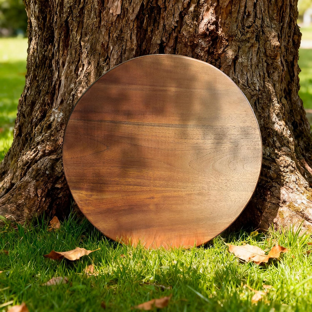 Round Teak Slice Slab Side Wood Table Top 17.7"x17.7"x1.96" Handmade Live Edge Handcrafted Plate Natural Solid Wooden Board for DIY Epoxy Resin End Table Slab Untreated Wall Home Décor