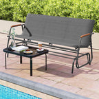Tangkula 3-Person Outdoor Glider Bench, Patio Gliding Loveseat with Breathable Fabric Seat, Curved Teak Wood Armrests and Metal Frame, Swing Rocking Chair for Backyard (Grey, 3 Seat)