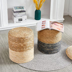 Pouf Ottoman, 100% Handwoven Seagrass Braided Pouffe, Boho Decor Floor Chair for Couch or Desk, Outdoor Ottomans for Garden, Round Footrest with Wood Frame, Home Decorative Seat for Balcony