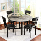 AWQM Round Dining Table Set for 4, Wood Circle Kitchen Table and Chairs Set for 4, Modern Dining Room Sets with 4 Faux Leather Chairs, Round Dinner Table for Small Space, Grey