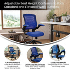 Flash Furniture Kale Mid-Back Blue Mesh Ergonomic Drafting Chair | Adjustable Foot Ring, Flip-Up Arms