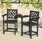 HDPE Outdoor Adirondack Bar Chairs Set of 2,Tall Adirondack Chairs with Umbrella Table,bar stools with Back for Patio Backyard Swimming Pool Durable Weather Resistant Design Black