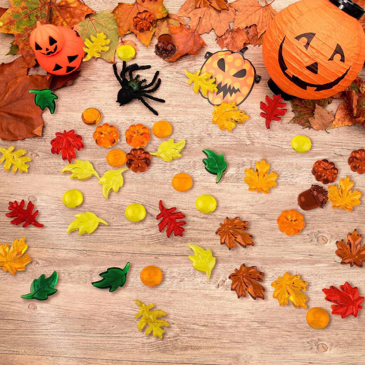 Whaline 220 Pcs Acrylic Fall Decorations, Mini Fall Leaves Pumpkin Marbles Pine Cones Autumn Table Scatter Vase Filler for Fall, Autumn and Thanksgiving Decor, Preschool Counting