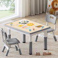 GITAWUSA Kids Study Table and Chairs Set, Height Adjustable Toddler Table and Chair Set for Kids Ages 3-8, 31.5" L x 23.6" W Graffiti Desktop Plastic Children Art Table with 2 Seats, Grey