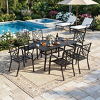SUNCROWN 60"x37" Black Patio Outdoor Dining Table Metal Steel Slat Rectangular Bistro Table for Porch Deck Garden Backyard Poolside, 1.57" Umbrella Hole