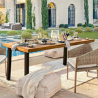 Devoko Home Acacia Wood Dining Table 6-Person Indoor Outdoor Table with Iron Legs, Sandblast Finish, Natural Stained, Rustic Metal, 69 * 33 * 30 inch (Natural)