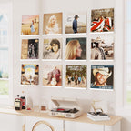 Emfogo Vinyl Record Shelf Wall Mount, 12 Pack Album Record Holder Wall, White12 inch Vinyl Record Storage Shelves Wall, Wood Record Display (Weathered White)